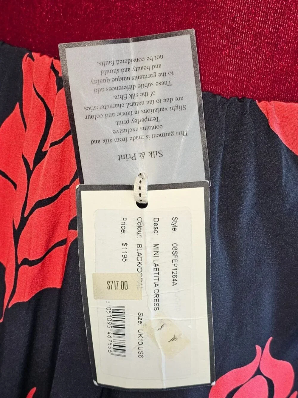 NWT Temperley London Women's Red Black Floral Silk Halter Neck Dress Size 6 2338 - Picture 9 of 13